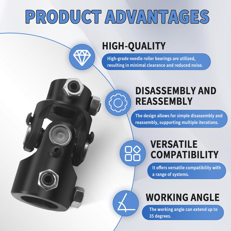 1" DD X 3/4" DD Single Steering Shaft U Joint Coupler Black Steel Universal Coupling