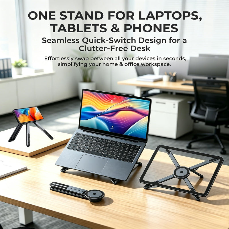 4-in-1 Foldable Laptop Stand with N52 Magnetic Phone Holder, Portable Aluminum Computer Stand for MacBook/ iPad/ Tablet, Adjustable Ergonomic Desk Stand for Home Office College Dorm & Travel Giftable Gray