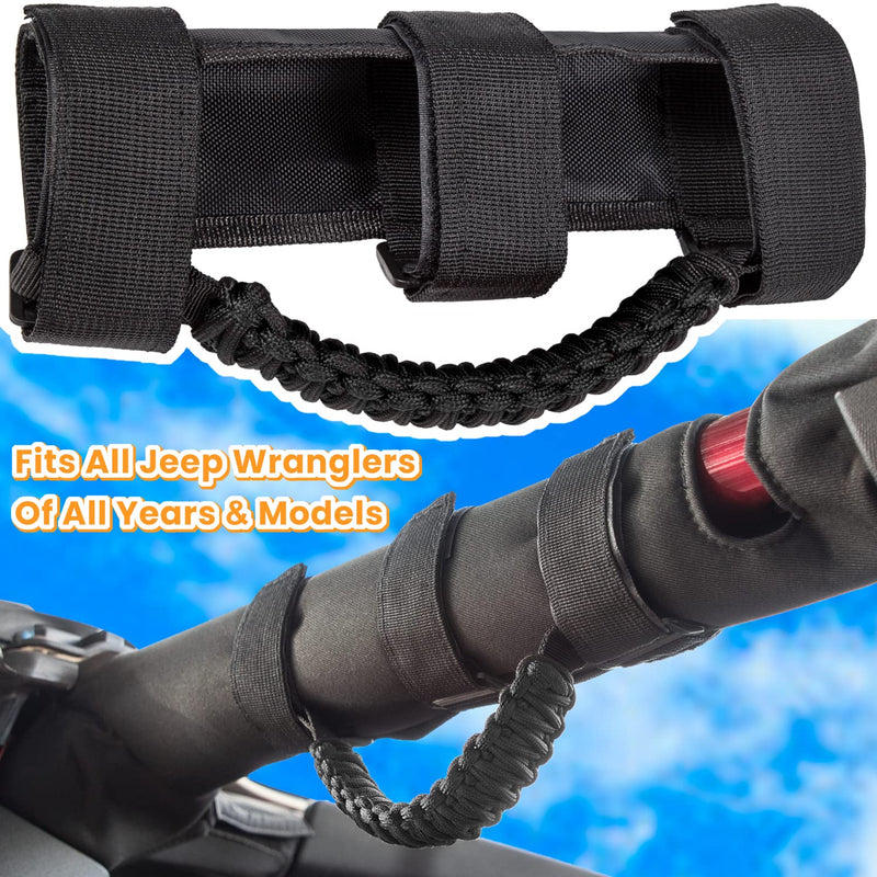 4 x Roll Bar Grab Handles Grip Handle for Jeep Wrangler JK JKU JL JLU TJ YJ Sports Sahara Freedom Rubicon Unlimited Gladiator JT 1955-2023 UTV ATV Premium 550 Paracord Interior Accessories (Black) Standard 4-Pack Black