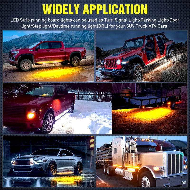 Nilight Truck LED Running Board Lights 2 PCS 48nch Side Maker Light with White Courtesy & Sequential Amber Turn Signal Lighting Strips Kit for Trucks Pickup SUV 48" Running Board Lights White/Amber