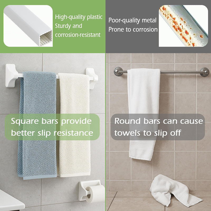 AIDIMMING 24 Inch Towel Bar Replacement Rod for Ceramic Holders with Square Slots, Adjustable Spring Loaded Plastic Square Bar, Cut-to-Fit White Replacement Towel Bar for Bathroom Shower, Rod Only