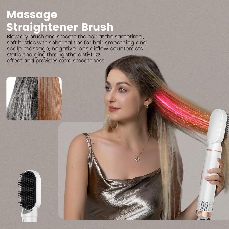 5 in 1 Hair Styler Airbrush 5 in 1 Multi Styler, Air Styler 5 in 1 with Curl Straighten, Volumise, Smooth and Drying for Styling, Air Brush 5 in 1 for All Hair Type/Length White