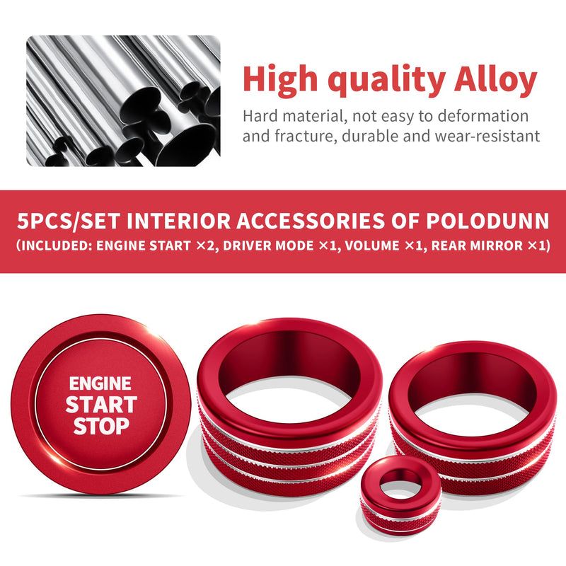Knob Cover Accessories for Toyota Tundra 2022-2025 & Sequoia 2023-2025, 5pcs Aluminum Alloy Trim Set (Red, 14-inch Display Screen) Red