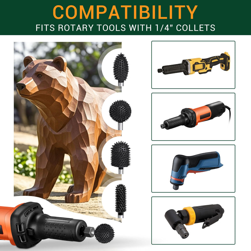 Extreme Coarse Sphere Rotary Burr, 1⁄4" Shaft, Ball Shape Rotary Rasp bit for Wood carving-fit Bosch,Foredom, DeWalt, Milwaukee Tools- Abrasive Tungsten Carbide Rasp Sphere, 1-1/4" Head Diameter