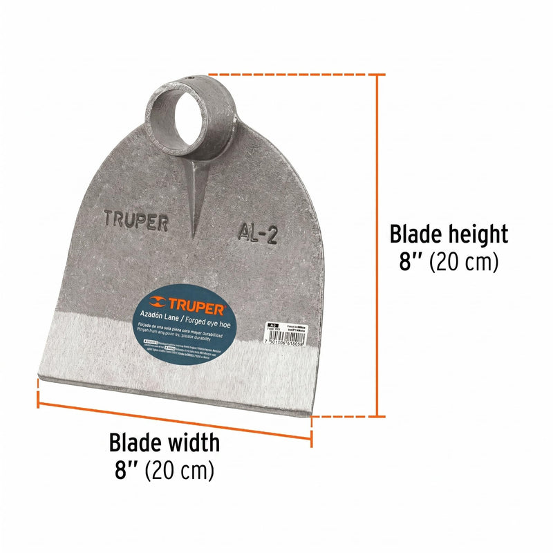 Truper Lane No. 2 Field Hoe Head, 2 lb Forged Steel, Heavy-Duty Replacement Hoe Head for Agriculture and Landscaping (Model AL-2/10606)