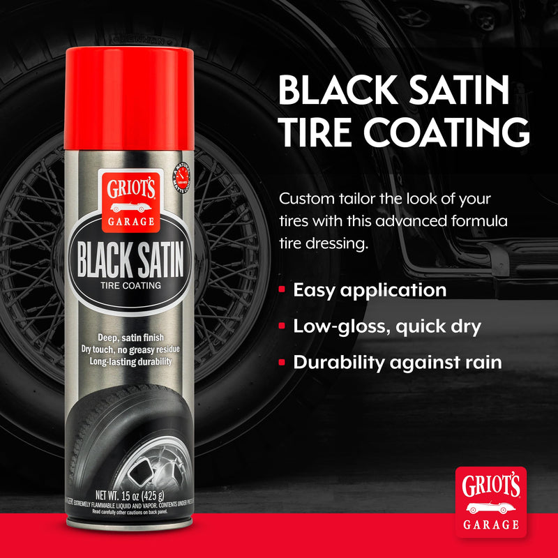 Griot's Garage Black Satin Tire Coating, Provides a Low-Gloss, Satin Finish, Non-Greasy, Long-Lasting, Quick-Drying, Easy-to- Use, No Mess, 10951, 15oz