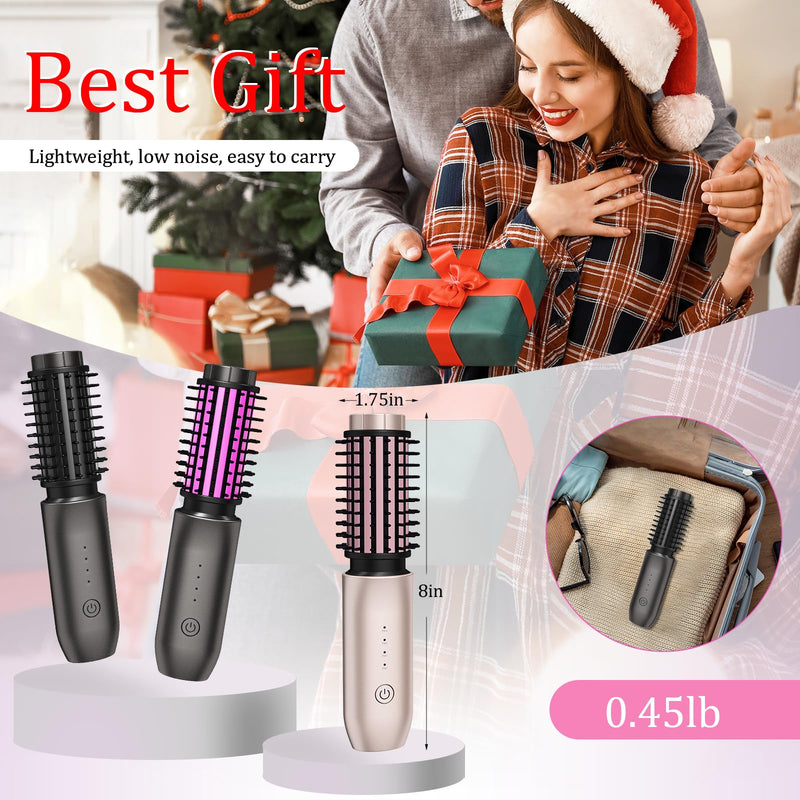 Cordless Curling Brush, Travel Hot Brush Cordless Hair Curler Straightening Brushes, 7000mAh Portable Heated Curling Brushes USB Rechargeable Ionic Hot Air Styler for Hair Styling, Pink