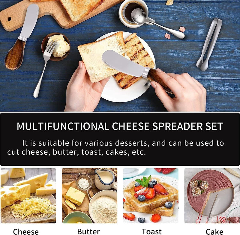 Charcuterie Accessories(25 Psc), Cheese Spreaders For Charcuterie Board, Mini Serving Spoons, Blank Toothpick Flags, Bowl For Christmas Pastry Making, forks And Mini Serving Tongs Silver-Wooden Handle