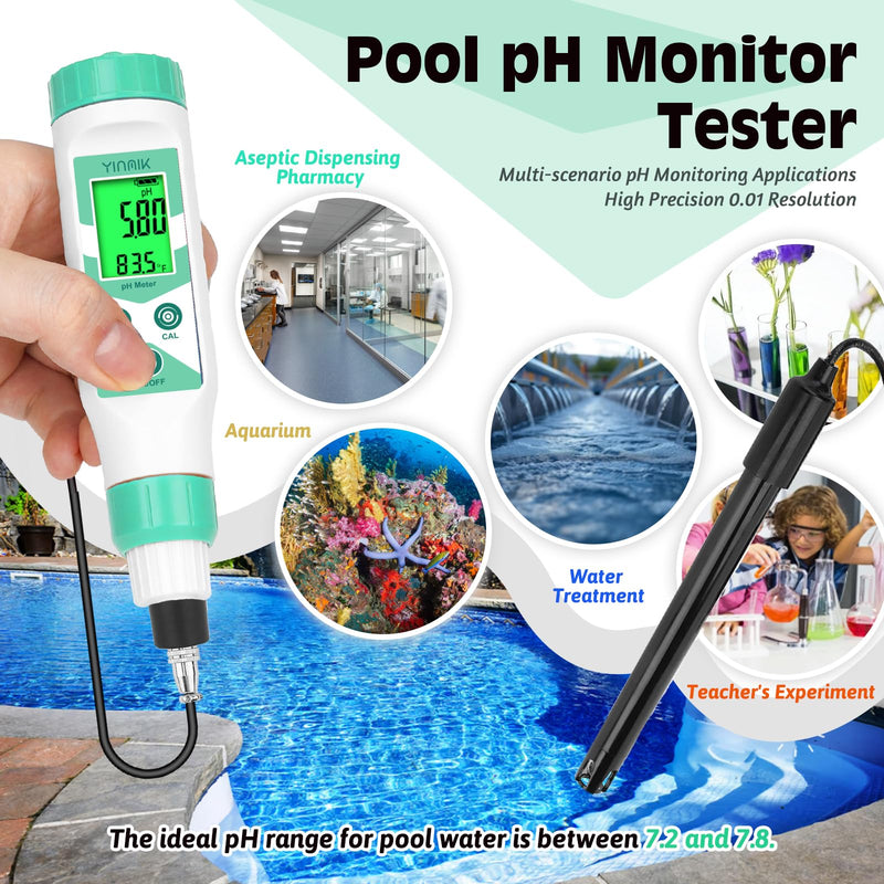 Smart pH Meter for Laboratory, Digital pH Tester, Accurate Hydroponic pH Test Kits, pH Meter with line for Pool Aquarium Water Treatment Accurately Measure and Monitor pH in Wide Range of Media