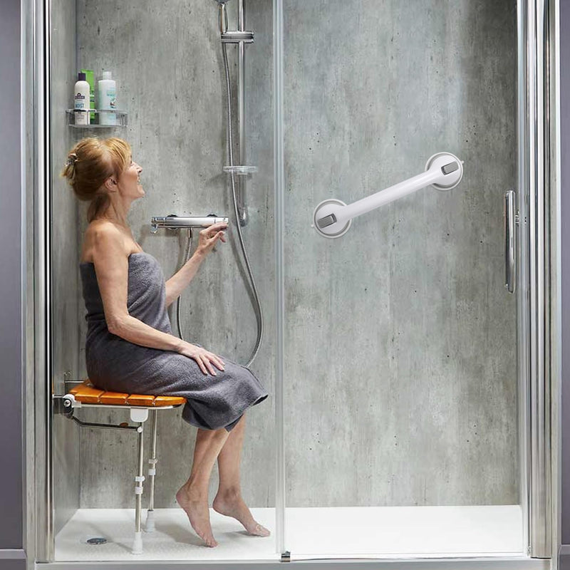 Auroras Strong Suction Cup Grab Bars for Bathtubs and Showers, 2 Pack Removable Heavy Duty Shower Grab Bars for Seniors No Drilling, 16 Inch Non-Slip Shower Handles for Elderly,Children,Injured Gray