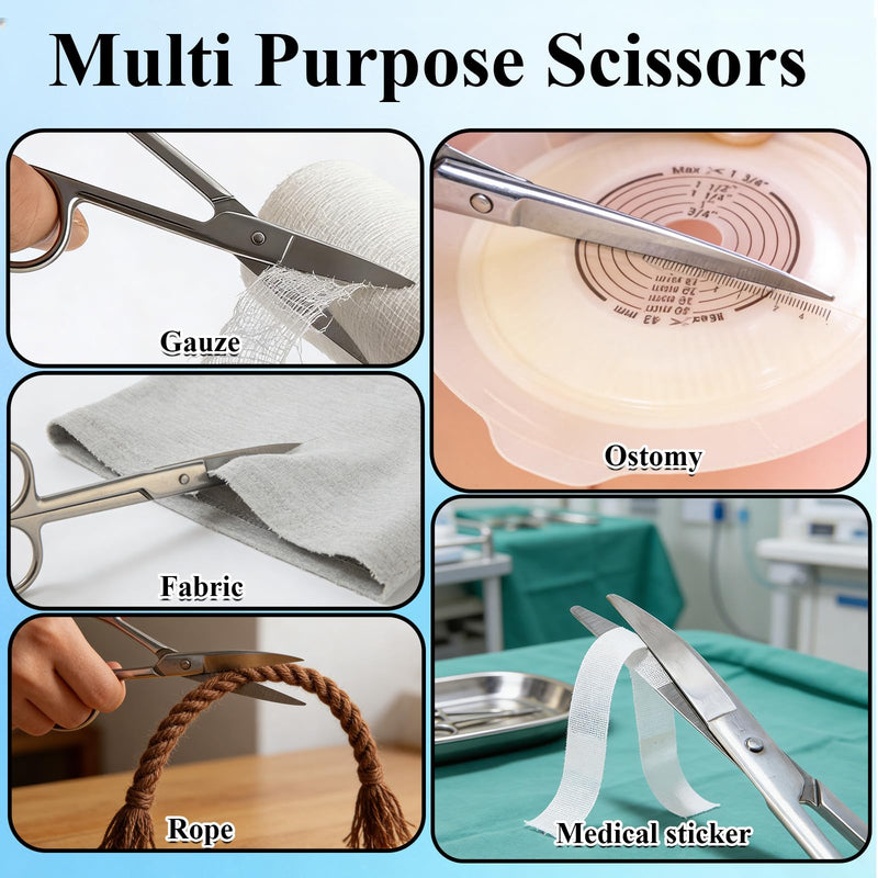 2 Pack Premium Ostomy Scissors, Curved Blunt-Tip Medical Scissors Surgical Steel Shears, Small Bandage Scissor for Stoma Bag & Bandage Care, Nursing, Home & Veterinary Use Sliver a 2