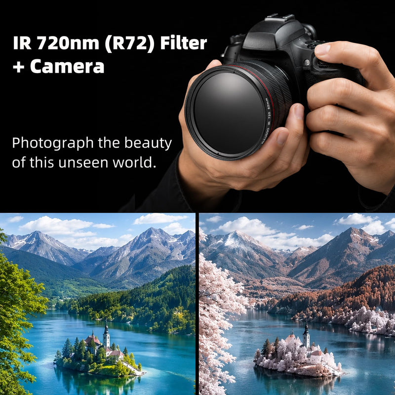 52mm Infrared Filter, IR 720nm (R72) Filters for Canon Nikon Sony Panasonic Fuji Kodak DSLR Camera Lens, Optical Glass