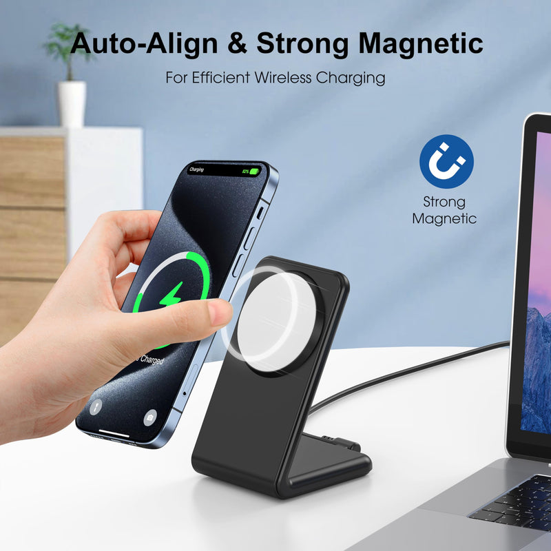 Magnetic Wireless Charger for iPhone charger, 15W Fast Magsafe Charger Stand Wireless Charging Station Pad Compatible with Apple iPhone 15 14 13 12 Pro Max Mini Plus AirPods Pro 3 2, 20W AC Adapter