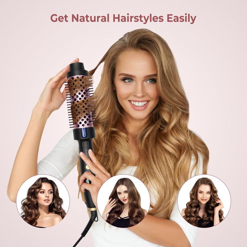 Thermal Brush 38MM, Ionic Hair Heated Curling Brush, 130°C-200°C with Double PTC for Fast-Heating, Rosegold/Black