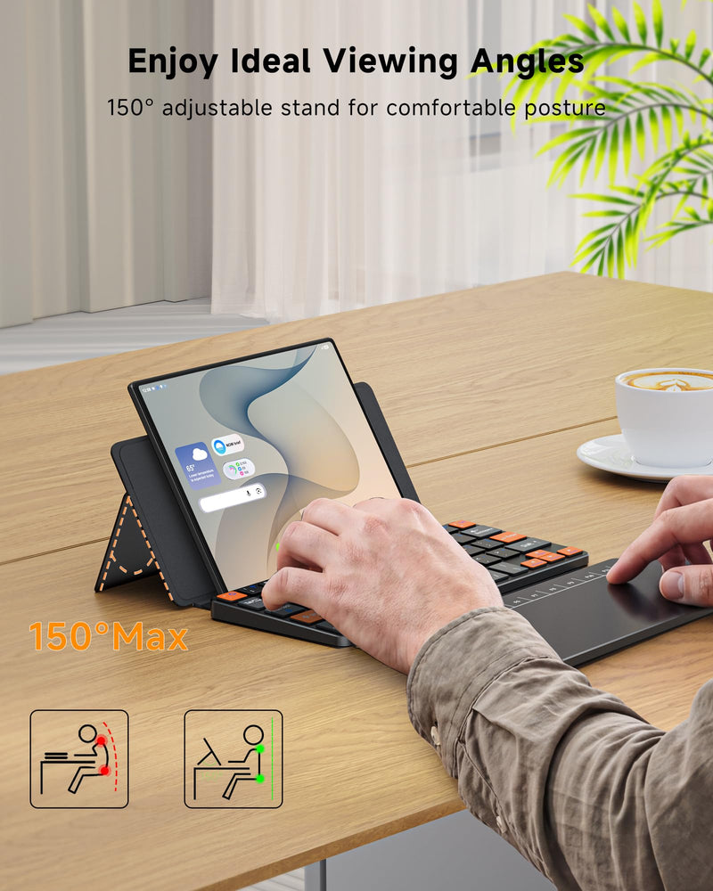Mini Wireless Keyboard with Touchpad for Phones,Galaxy Z Fold 8 Ultra/8/7/6 | Ultra Compact, Portable Travel, Dual-device Bluetooth, Adjustable Stand, Leather Cover, Keyboard with Trackpad, For iPad mini