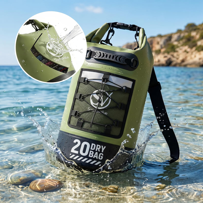 Waterproof Dry Bag - Waterproof Floating Backpack for Kayaking, 10L/20L/30L Waterproof Pouch for Beach,Travel, Swimming, Boating, Paddle Board, Rafting, Camping, Hiking Green 20L