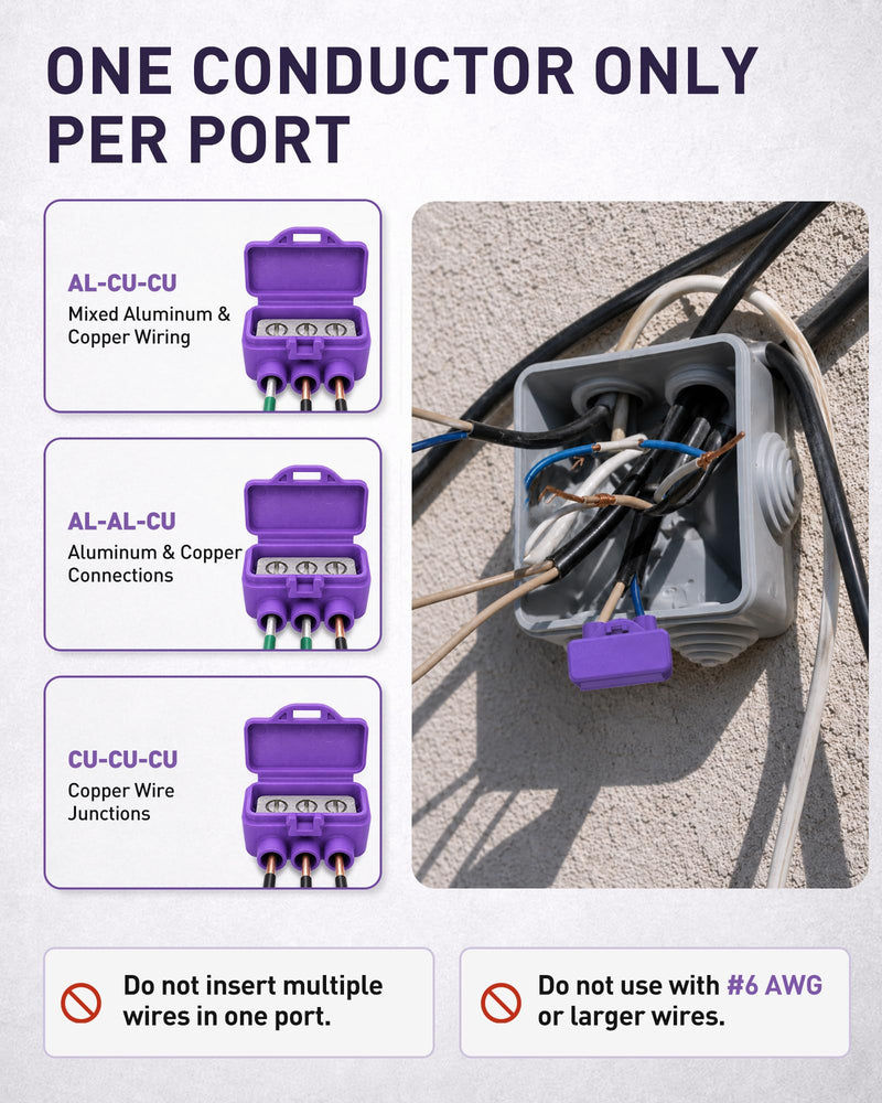 3-Port Aluminum-to-Copper Wire Connectors, 10 Pack Screw Terminal Electrical Wire Connectors, Pre-Filled with Oxide Inhibitor for Solid & Stranded Wires, Residential & Industrial Wiring