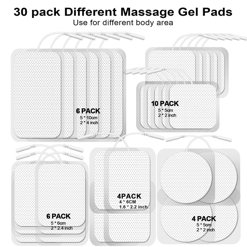  [AUSTRALIA] - TENS Unit Electrode Pads 30 Pcs, 2.0mm Pin Replacement Pads Compatible with Auvon, TENS 7000-5 Assorted Sizes Reusable Self-Adhesive Electrodes for Muscle Stimulator Pain Relief