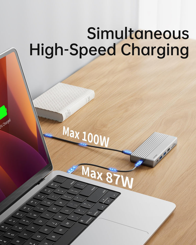 Laptop Docking Station Dual Monitor｜USB C Dock for Triple Display｜11-in-1 Computer Dock w/ 3 Monitors Support, 100W PD, Dual HDMI+DP, SD/TF, Ethernet & 4 USB Ports Audio/Mic for Windows Laptop 11 Ports 2 HDMI + 1 DisplayPort+4 USB