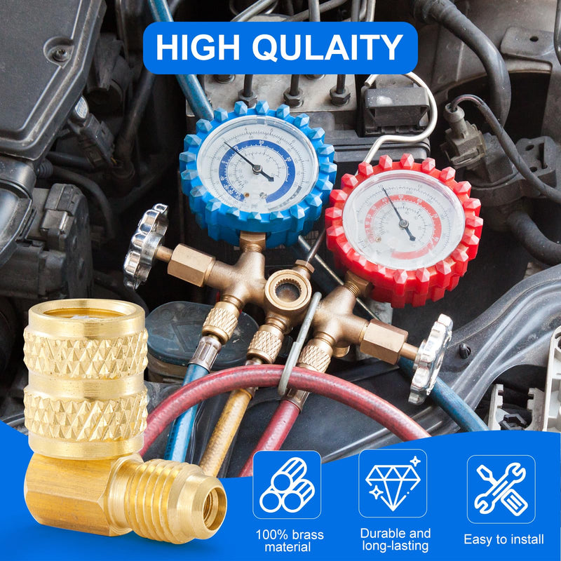R410A Mini Split Adapters, 90 Degree Refrigerant Hose Adapter, R410A Charging Vacuum Port 1/4 Male to 5/16 Female, Low Loss Fittings HVAC 90 Degree-1/4 x 5/16