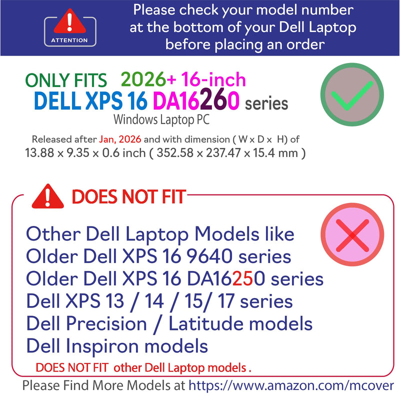 mCover Case for 16-inch Dell XPS 16 DA16260 Windows Laptop PC (Released After Feb. 2026, Without 360 ° Hinge, NOT Fitting Any Other Dell Models)- Black