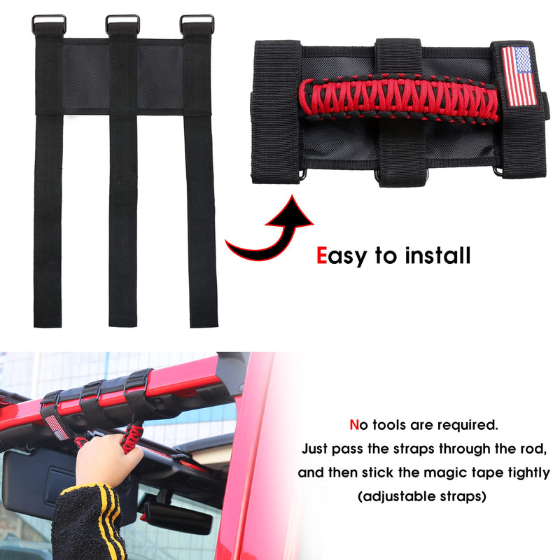 Handles Grab Roll Bar Grab Handles Grip Handle for Jeep Wrangler Accessories TJ JK JL Gladiator JT UTV ATV - Upgrade Metal Buckle, Red, 2 Pack (Not for Sky One Touch Roof, Not for 2024+ Up) 2 Piece