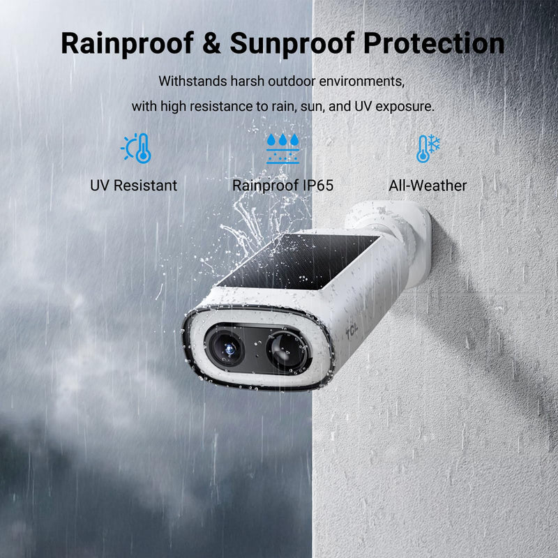 TCL 2K Solar Security Camera Wireless Outdoor, Built-in LED Light with Removable Battery Camera, Local Storage, No Subscription Cameras Compatible with Alexa, Ideal for Home Security