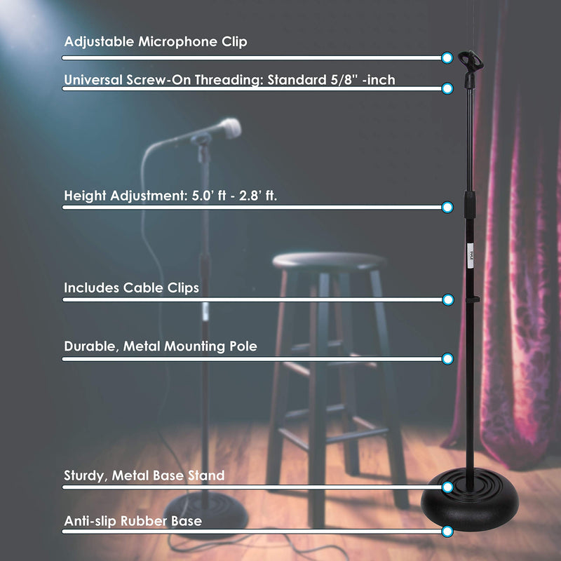 Pyle Professional Dynamic Vocal Microphone - Moving Coil Dynamic Cardioid Unidirectional Handheld Mi w/Microphone Stand - Universal Mic Mount with Heavy Compact Base, Height Adjustable