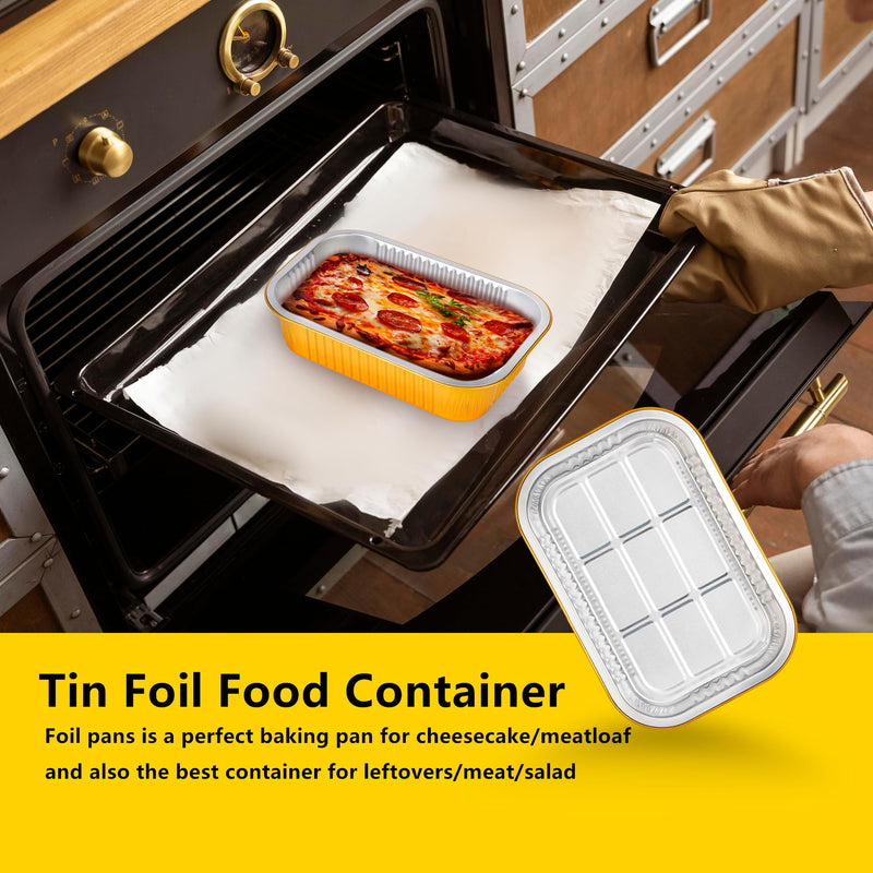 40 Pack 1.5 LB 7.2"×5"×1.8" Aluminum Foil Pans with Lids Heavy Duty, 24 Ounce Foil Food Containers with Lid, Disposable Tin Foil Pans with Lids for Baking, Meal Prep, Freezer, Heating and Takeout 7.2"×5"×1.8"(40 pcs + 40 lids)