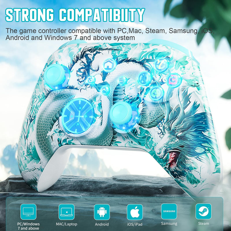 Gamrombo Wireless Gaming Controller Replacement for Xbox One, Xbox Series X|S, Xbox One S|X Controller with Hall Triggers, Hall Joysticks, Adjust RGB Light, Marco, Turbo, Audio Jack Jade Dragon