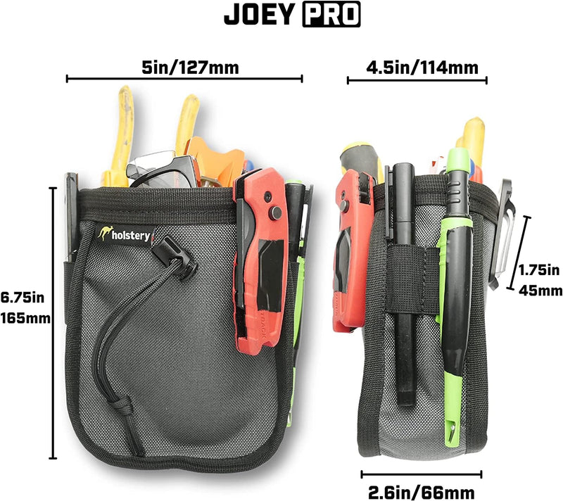 Joey Pouch PRO | Clip-On Tool Belt Bag for Tools, Screws, and Nails - Great for an Electrician, HVAC Tech, Plumber, Carpenter, Contractor, Handy Man, and Any Tradesperson - Metal Clip Joey Pouch Pro