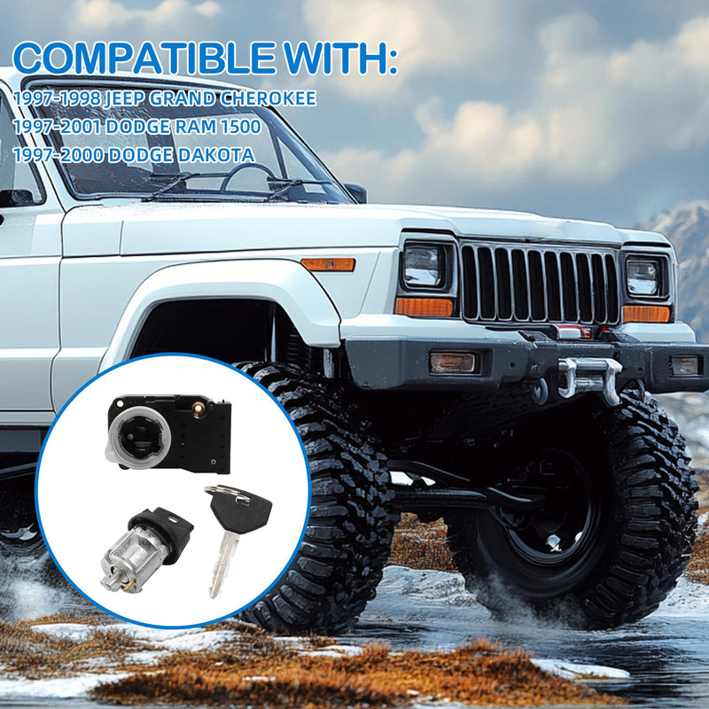 Ignition Switch with Ignition Lock Cylinder Compatible with 1997-2001 Dodge Ram1500,1997-1998 Jeep Grand Cherokee US255L 56021346AB