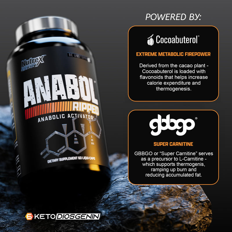 Nutrex Research Anabol Ripped Anabolic Muscle Builder for Men, 2-in-1 Muscle Builder and Shredding Supplement, (60 Count) 60 Count (Pack of 1)