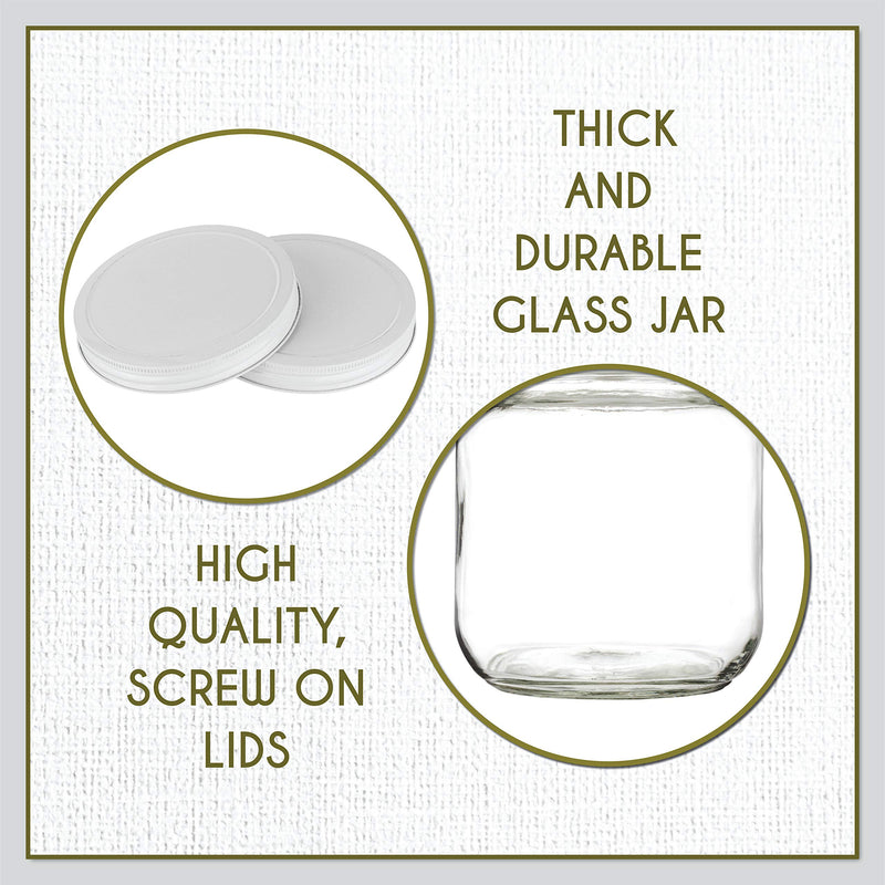 kitchentoolz Half Gallon Glass Large Mason Jar Wide Mouth with Airtight Metal Lid - 1/2 Gallon Mason Jars - BPA-Free Glass Jar with Lid - Dishwasher Safe Made in USA White Lid 0.5 Gallon Pack of 1