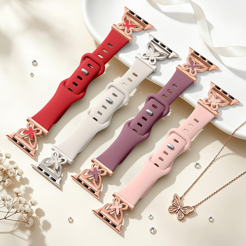 Lerobo Slim Silicone Band Compatible with Apple Watch Bands for Women | Dressy Metal Butterfly 16mm Thin Strap for iWatch Series 11 10 9 8 7 6 5 4 SE Ultra 38mm 40mm 41mm 42mm 44mm 45mm 46mm 49mm A-Starlight 38mm/40mm/41mm/42mm(Series 11 10)