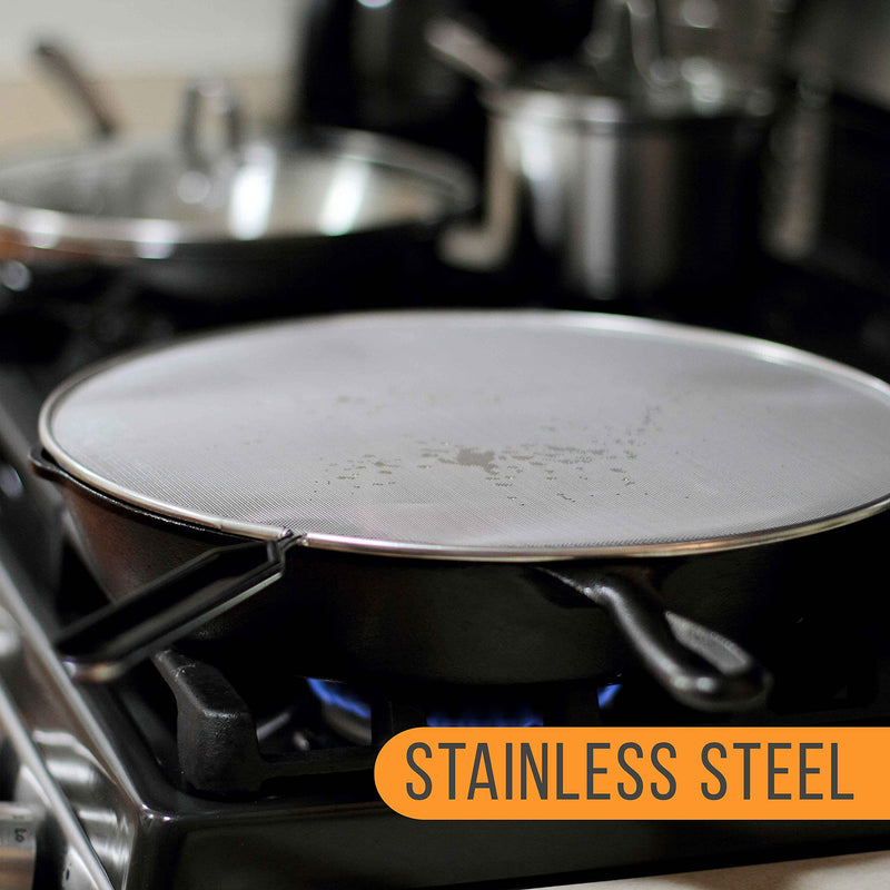 U.S. Kitchen Supply 4-Piece Stainless Steel Splatter Guard Set (13", 11.5", 10",8”) Fine Mesh Cover, Grease & Oil, Splatter Screen for Frying Pan, Cooking Pots, with Comfort Grip Handles 13", 11.5", 10", and 8"