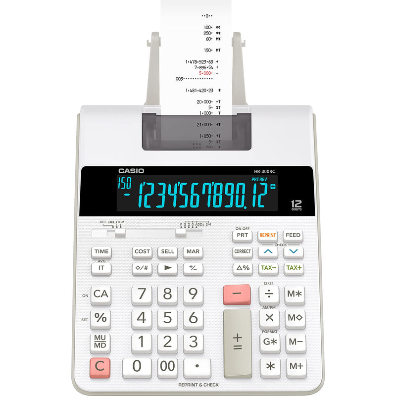 Casio HR-300RC – Printing Calculator with Backlit LCD Display | Cost/Sell/Margin, Tax & Time Functions | Re-Print & 150-Step Check | Ideal for Personal, Business & Office Use