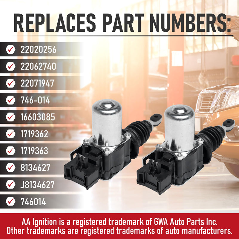Power Door Lock Actuator Set of 2 Replacement by AA Ignition - Compatible with Chevy, GMC, Buick, Pontiac, Oldsmobile Vehicles & More - 1985-2005 - Replaces 22020256, 22062740, 22071947, 746-014 22020256 - 2 Pack
