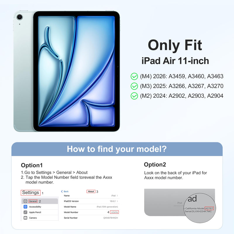 for iPad Air 11 Inch Case (M4/M3/M2) with Screen Protector | Slim Trifold Stand Protective Cover with Translucent Back for iPad Air 11 Case (2026/2025/2024), Auto Sleep/Wake, NavyBlue