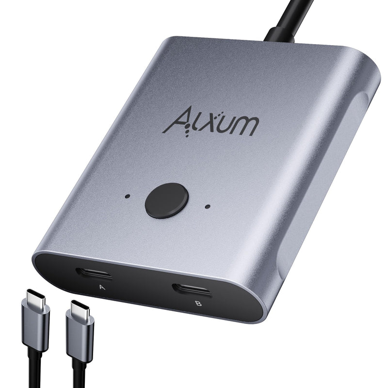 Alxum Bi-Directional USB C Switch - 2 in 1 Out/1 in 2 Out 2 Computers Share 1 USB C Devices,USB C Switch Selector Support 8K@60Hz Video 10Gbps Data Transfer, USB C Cables Included