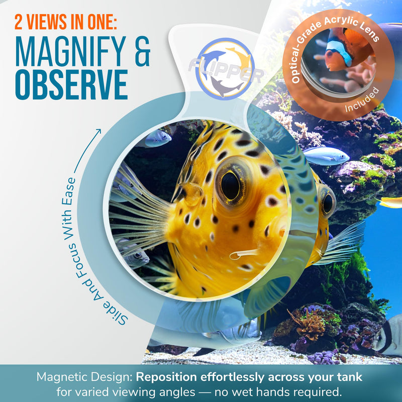 Flipper DeepSee 4" Magnetic Aquarium Viewer – Optical-Grade Magnifying Lens for Glass & Acrylic Tanks up to 5/8" Thick – Hands-Free Underwater Viewing for Fish, Corals & Aquarium Photography – Clear STD 4"