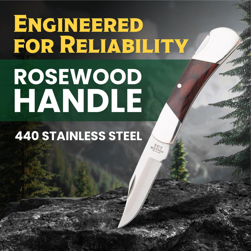 Bear & Son Small Folding Pocket Knife – 2.25" Clip Point Blade 440 Stainless Steel | EDC Knife with Rosewood Handle & Nickel Silver Bolsters | Manual Lockback for Everyday Carry, Camping & Outdoor Use