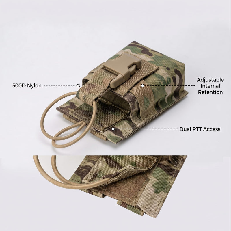 Tactical Radio Holster 500D Nylon MOLLE Walkie Talkie Pouch with Adjustable Bungee Quick-Release Buckle for Duty Belts, Vests, and Backpacks (Multicamo) Multicolor