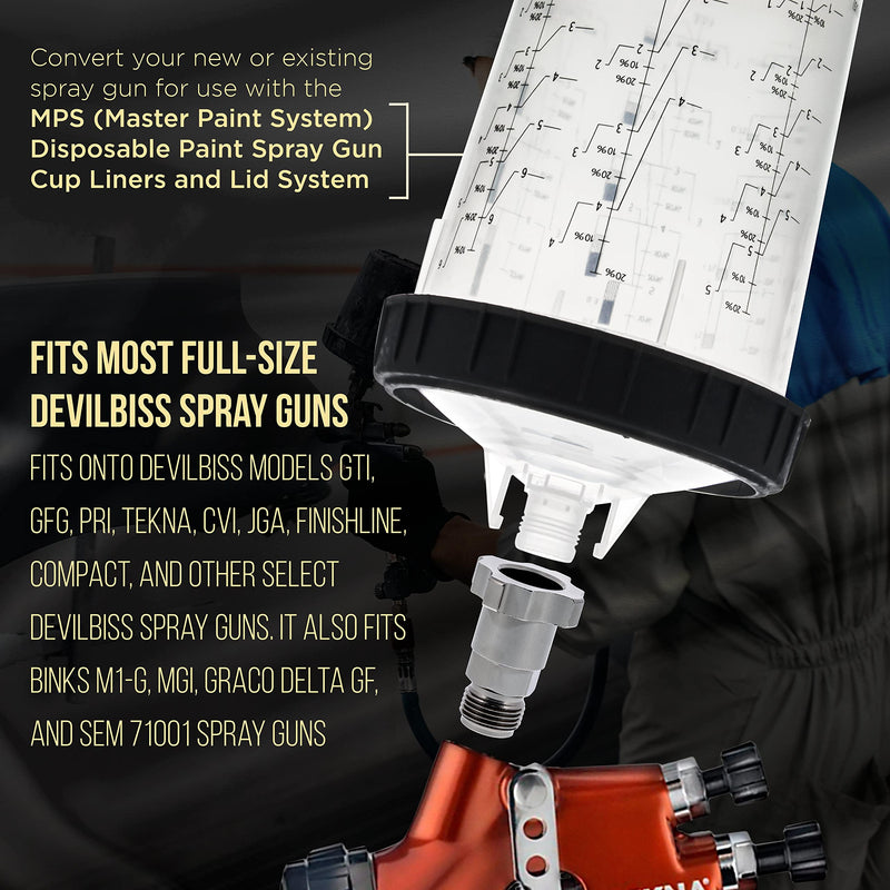 Master Elite Paint System MPS Spray Gun Cup Adapter 843 - Converts Full-Size Devilbiss Spray Guns, GTI, GFG, Finishline for Master Elite Paint System MPS Disposable Spray Gun Cup Liners & Lids