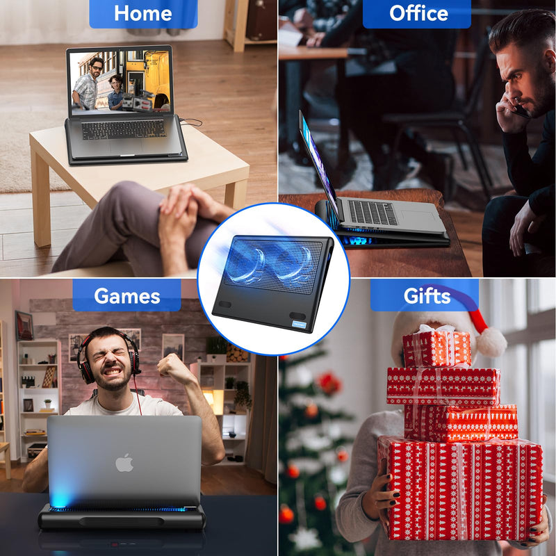 TECKNET Laptop Cooling Pad, 12"-15.6" Laptop Cooler, Gaming Laptop Cooling Stand, Wind Speed Adjustable, 2 USB Powered Laptop Fan Cooling Pad for Laptop Within 16 Inch (Blue) Blue