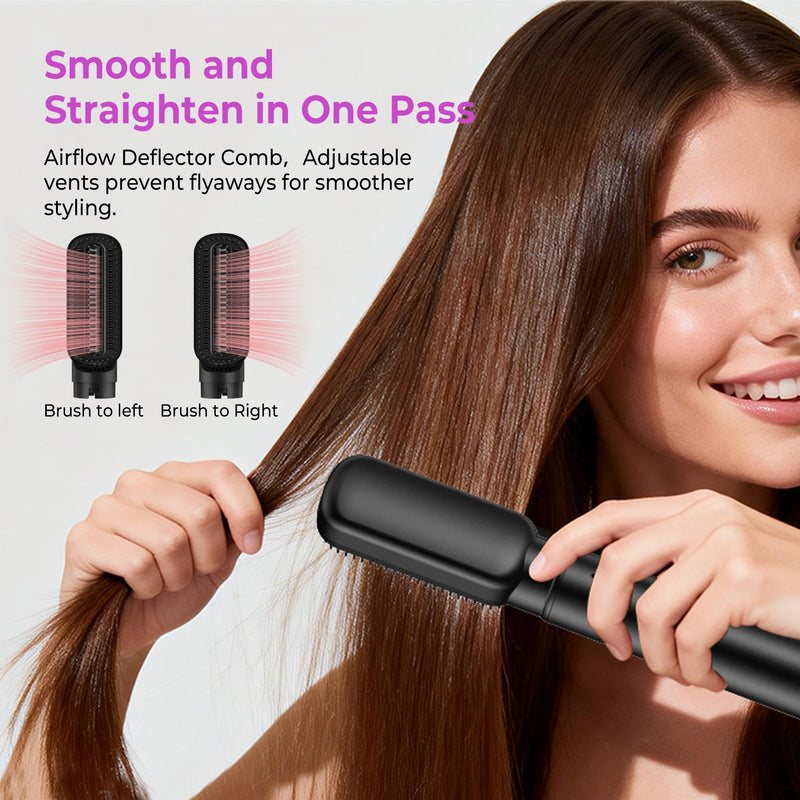 UMIGA 5 in 1 Hot Air Styler Brush Set Ionic Hair Dryer and Volumiser with LCD Display Auto Rotating Curler Straightener and Waver for All Hair Types 1000W Professional Styling Tool Blackgold
