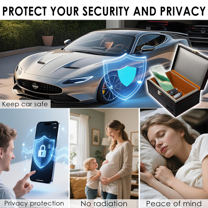 Faraday Box for Car Keys, Faraday Key Fob Protector Box, Anti Theft Car Keys Faraday Cage, Keyless Entry Protector Faraday Pouch for Key fob, RFID Signal Blocking Box(Black,S) Small (Capacity5-9 Keys) Black