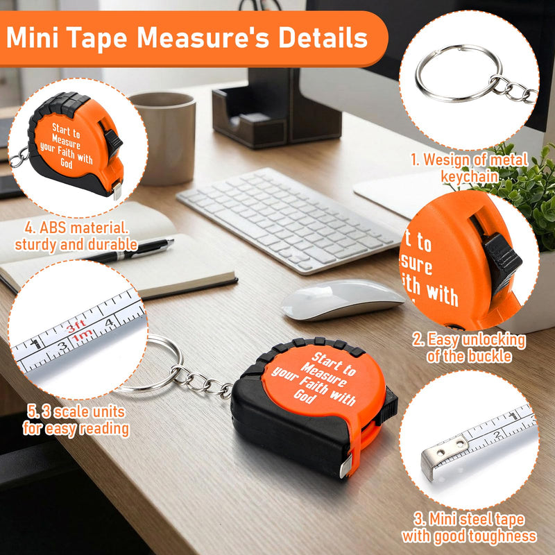 Liliaafar 50 Pcs Church Gifts for Men Small Tape Measure Keychain Bulk 3 ft Start to Measure Your Faith with God Mini Retractable Tape with Lock Keychain Christian Birthday Gifts for Father Dad