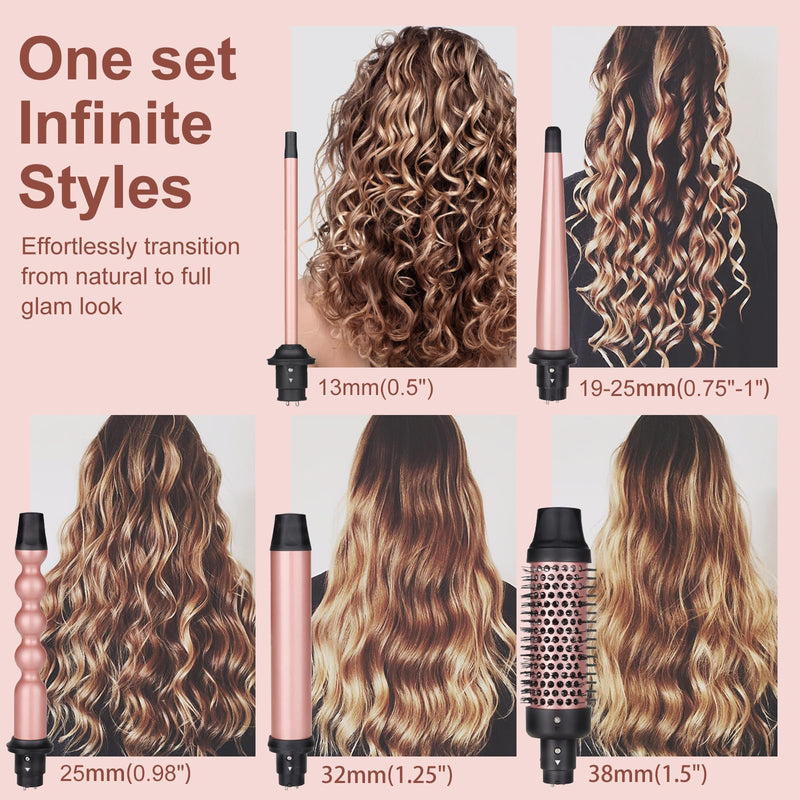 UNOBEY 5 in 1 Curling Wand Set, Curling Iron Brush Set with Thermal Brush | Interchangeable Ceramic Barrel Hair Curler Tools(9-32mm) for short to long hair, Fast Heating 100℃-230℃, Long-Lasting Results