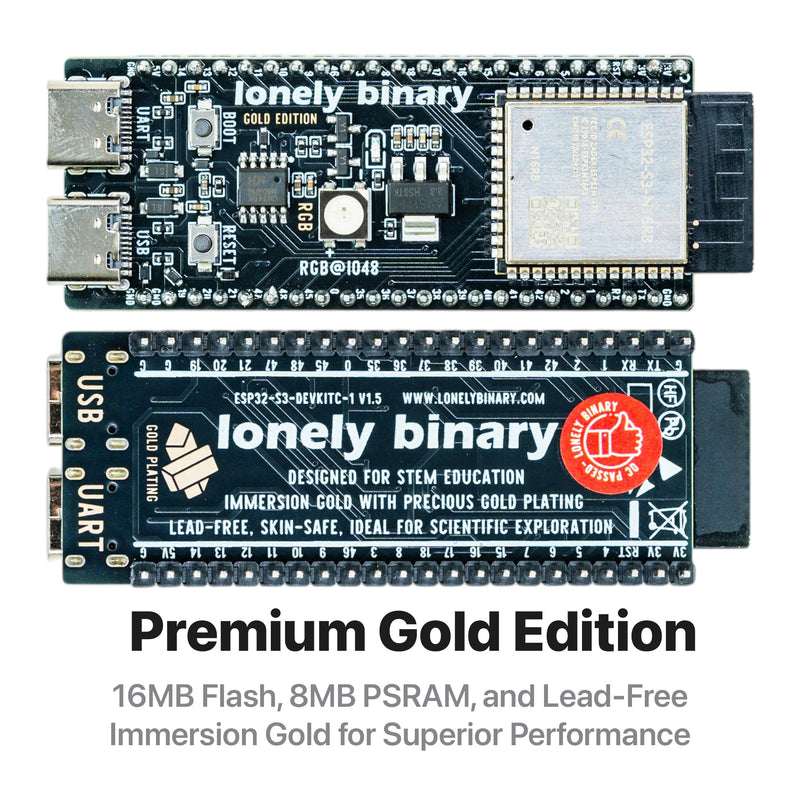 3-Pack ESP32-S3 N16R8 Gold Edition Kit with 16MB Flash, 8MB PSRAM, Expansion Boards, Terminals, Data Cable & Tutorials - Lead-Free Gold Finish Compatible with Arduino IDE & MicroPython 3-Pack All-Terminals Gold Kit